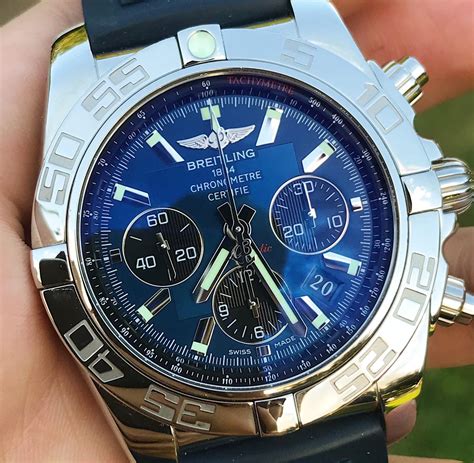 breitling blue face watch|breitling watches chronomat 44.